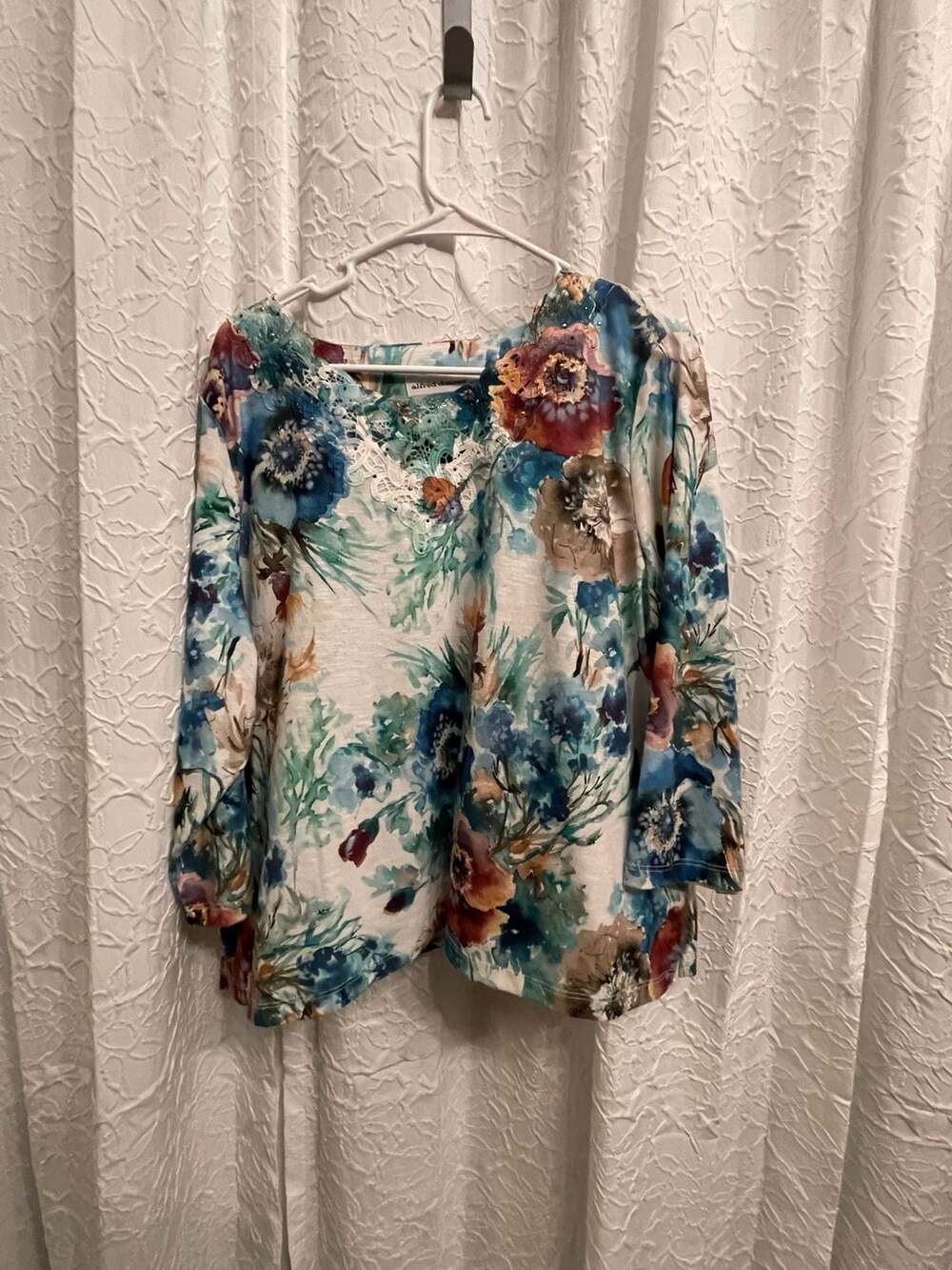 Alfred Dunner Floral Top PXL Blue Multicolor Lace Trim Petite